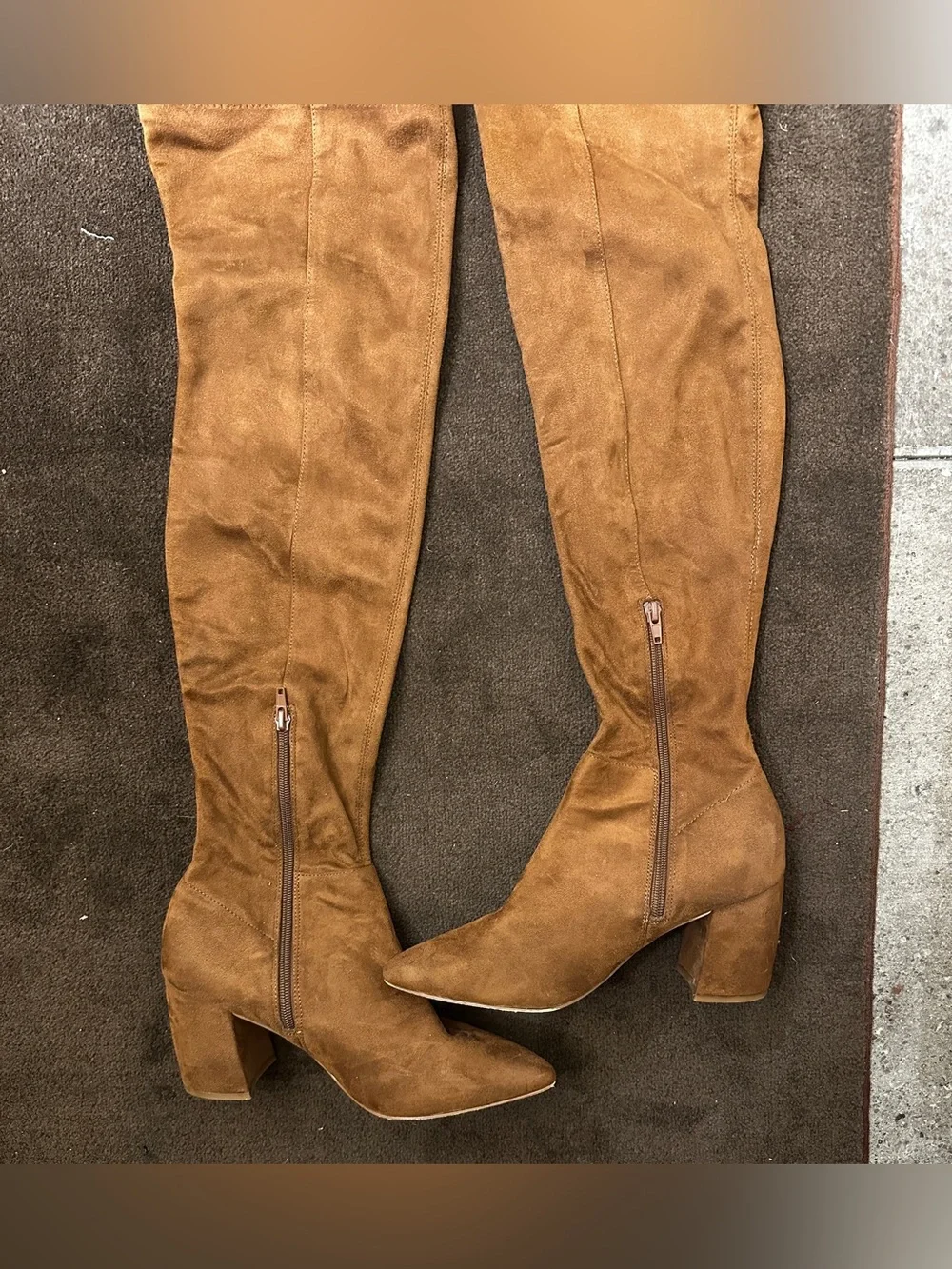 Brown Suede Knee High Boots Pointed Toe Slouchy Western Cowgirl Festival Boho